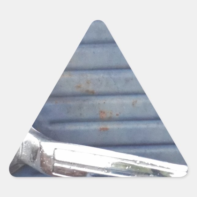 Vintage Blue Door, Silver Handle Triangle Sticker (Front)