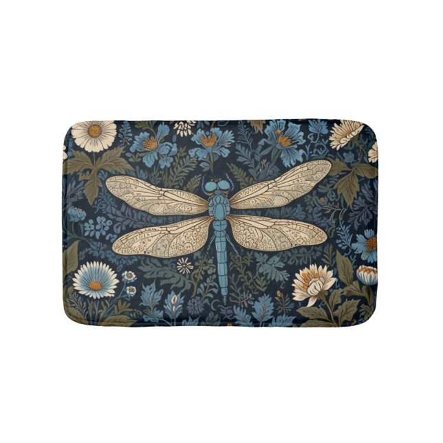 Vintage blue Dragonfly Bath Mat (Front)