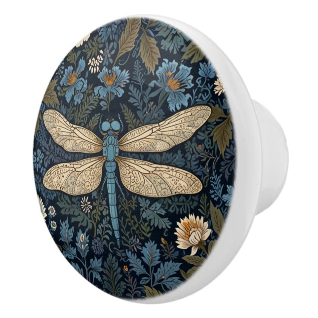 Vintage blue Dragonfly Ceramic Knob (Right)