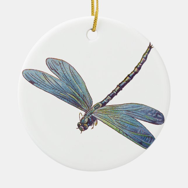 Vintage Blue Dragonfly Ceramic Ornament (Front)