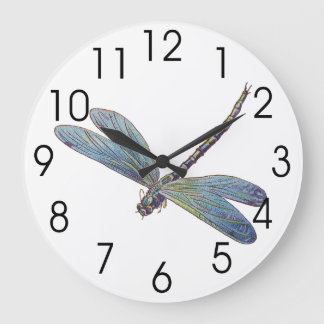 Vintage Blue Dragonfly Large Clock