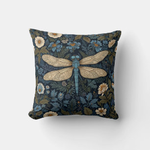 Vintage blue Dragonfly Throw Pillow