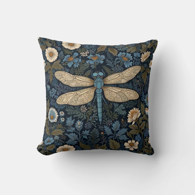 Vintage blue Dragonfly Throw Pillow (Front)