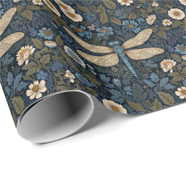 Vintage blue Dragonfly Wrapping Paper (Roll Corner)
