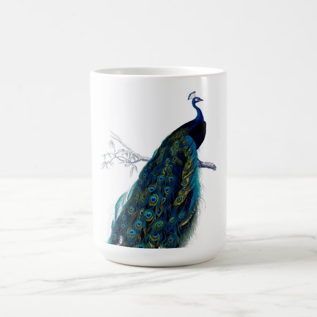 Vintage Blue Elegant Colourful Peacock Coffee Mug (Center)