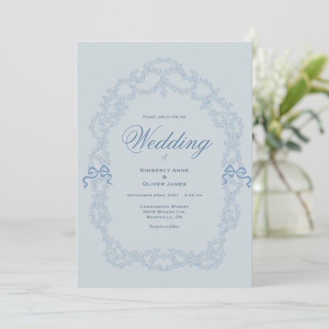 Vintage Blue Elegant Wedding Invitation (Standing Front)