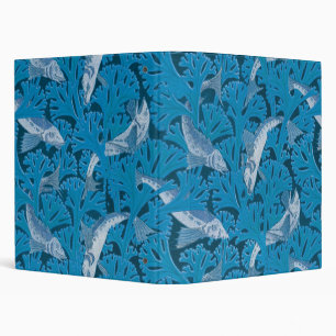 Vintage Blue Fish & Seaweed: Art Nouveau Nautical  Binder