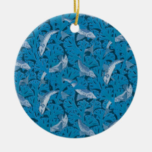 Vintage Blue Fish & Seaweed: Art Nouveau Nautical  Ceramic Ornament