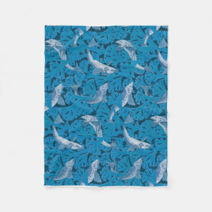 Vintage Blue Fish & Seaweed: Art Nouveau Nautical  Fleece Blanket