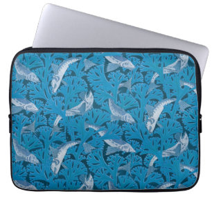 Vintage Blue Fish & Seaweed: Art Nouveau Nautical  Laptop Sleeve