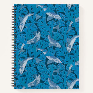 Vintage Blue Fish & Seaweed: Art Nouveau Nautical  Notebook