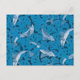 Vintage Blue Fish & Seaweed: Art Nouveau Nautical  Postcard