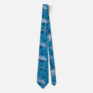 Vintage Blue Fish & Seaweed: Art Nouveau Nautical  Tie
