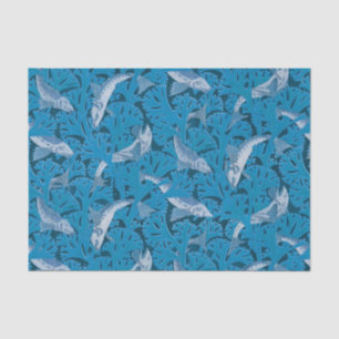 Vintage Blue Fish & Seaweed: Art Nouveau Nautical  Tissue Paper