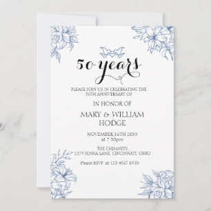  Vintage Blue Floral 50th wedding anniversary Invitation