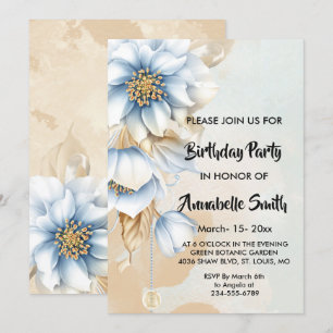 Vintage Blue floral Birthday Invitation