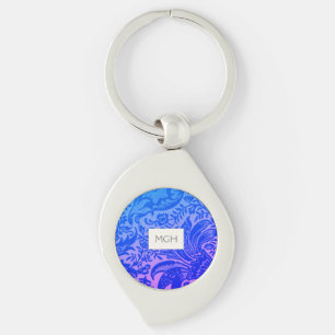Vintage Blue Floral Botanical Monogram Keychain