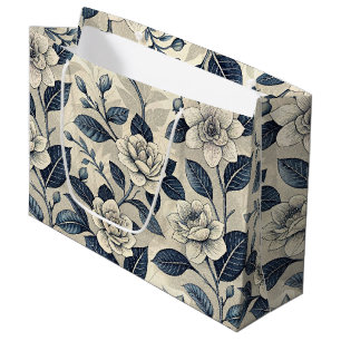 Vintage Blue Floral Botanical Pattern (10) Large Gift Bag