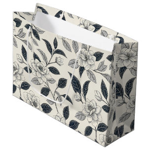 Vintage Blue Floral Botanical Pattern (2) Large Gift Bag