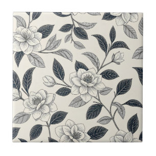 Vintage Blue Floral Botanical Pattern (2) Tile