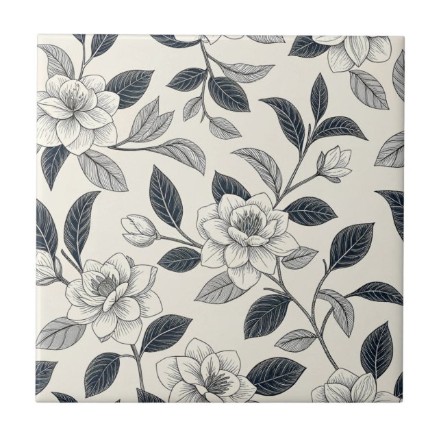 Vintage Blue Floral Botanical Pattern (2) Tile (Front)
