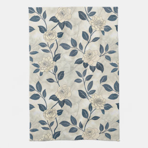 Vintage Blue Floral Botanical Pattern (3) Kitchen Towel