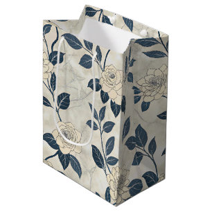 Vintage Blue Floral Botanical Pattern (3) Medium Gift Bag
