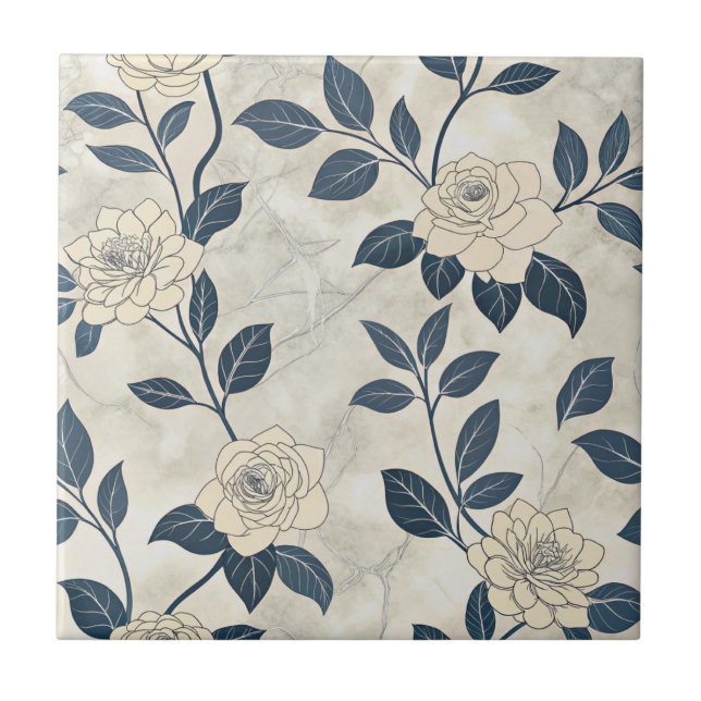 Vintage Blue Floral Botanical Pattern (3) Tile (Front)