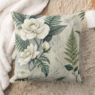 Vintage Blue Floral Botanical Pattern (4) Throw Pillow