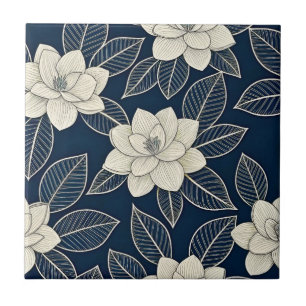 Vintage Blue Floral Botanical Pattern (5) Tile