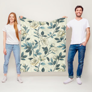 Vintage Blue Floral Botanical Pattern (6) Fleece Blanket