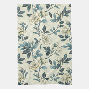 Vintage Blue Floral Botanical Pattern (6) Kitchen Towel
