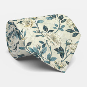 Vintage Blue Floral Botanical Pattern (6) Tie