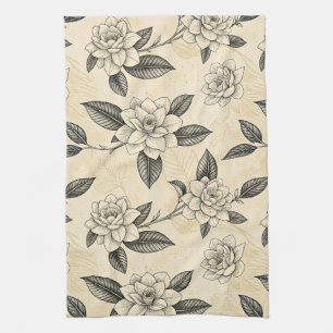 Vintage Blue Floral Botanical Pattern (7) Kitchen Towel
