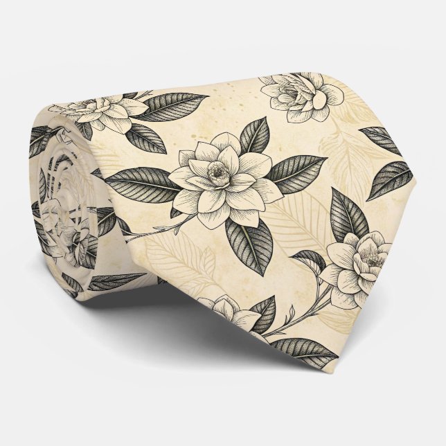 Vintage Blue Floral Botanical Pattern (7) Tie (Rolled)