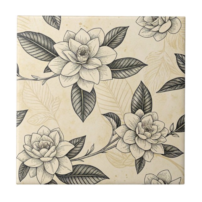 Vintage Blue Floral Botanical Pattern (7) Tile (Front)