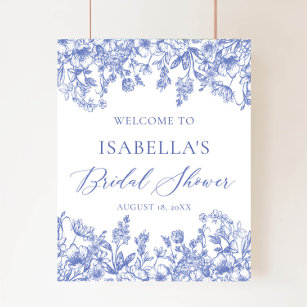 Vintage Blue Floral Bridal Shower Welcome Sign