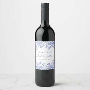 Vintage Blue Floral Bridal Shower Wine Label