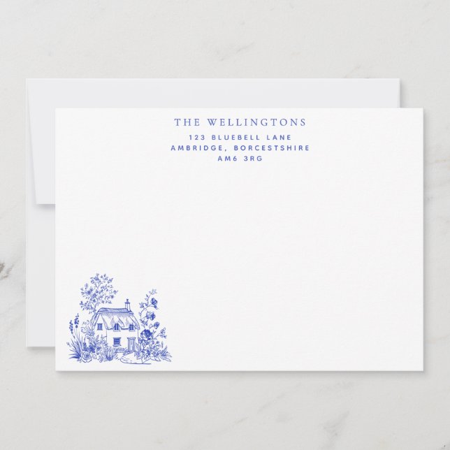 Vintage Blue Floral Cottage Family Card (Front)