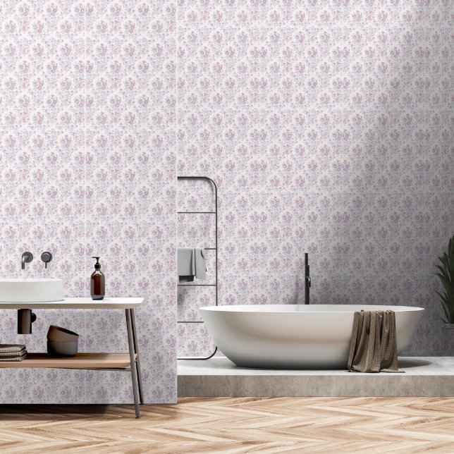 Vintage Blue Floral Damask Wallpaper (Bathroom)