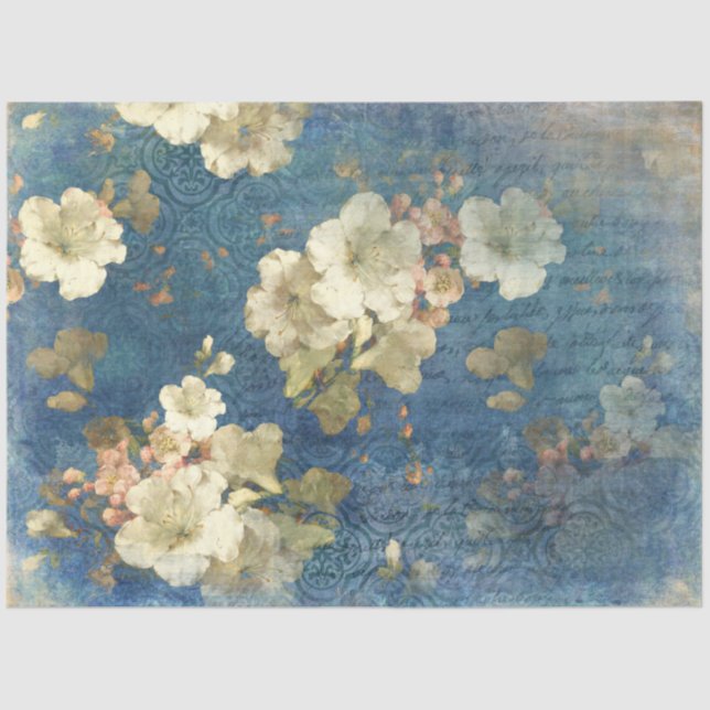 Vintage Blue Floral Decoupage Tissue Paper (Front)
