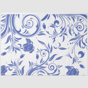 Vintage Blue Floral Decoupage Tissue Paper