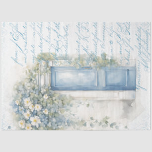 Vintage Blue Floral Door Decoupage Tissue Paper