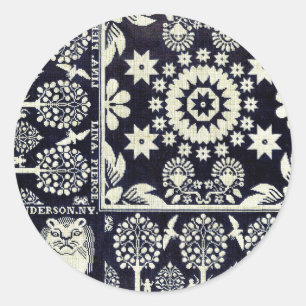 vintage blue floral flowers fabric textile art classic round sticker