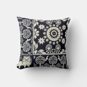vintage blue floral flowers fabric textile art throw pillow