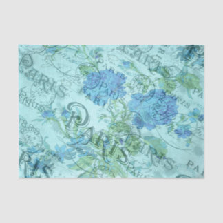 Vintage Blue Floral French Paris Postmark Pattern Tissue Paper