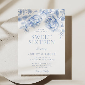 Vintage Blue Floral Girl Sweet 16 Party Invitation