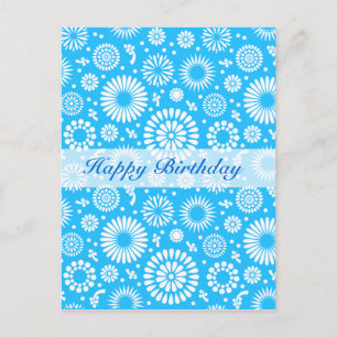 Vintage Blue floral Happy Birthday Postcard