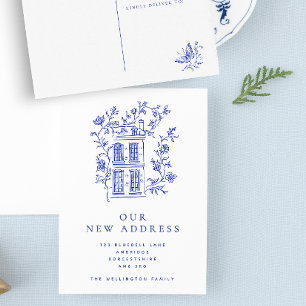 Vintage Blue Floral House New Address Announcement Postcard