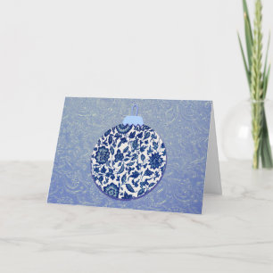 Vintage Blue Floral Ornament Christmas Card
